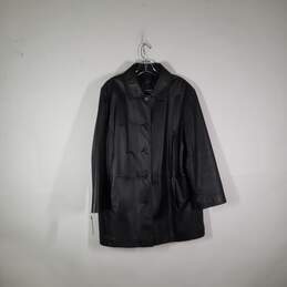 Womens Leather Long Sleeve Collared Mid-Length Button Front Jacket Size 2X