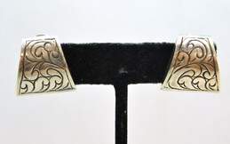 Lois Hill 925 Etched Scrolled Arched Trapezoid Omega Clip On Earrings 9.9g