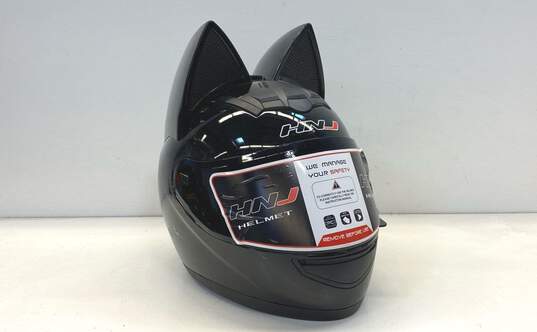 HNJ Cat Ear Motorcycle Helmet Black Plastic DOT FMVSS No218 image number 1