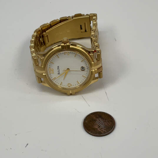 Designer Bulova Gold-Tone Stainless Steel Round Dial Analog Wristwatch image number 2