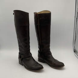 Womens Brown Leather Round Toe Side Zip Knee High Ridding Boots Size 7 B