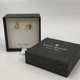 Designer Kate Spade Gold-Tone Heart Shape Crystal Cut Stone Stud Earrings alternative image