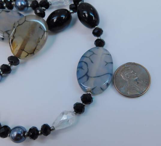 Artisan Silver Tone Agate, Aurora Borealis & Faux Pearl Multi Strand Statement Necklace image number 7