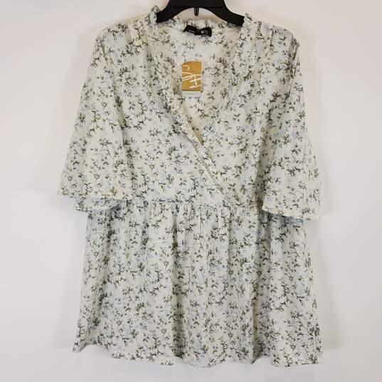 Suzanne Betro Women White Floral Long Sleeve Blouse NWT sz L image number 1
