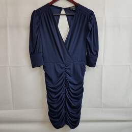 Armani Exchange navy blue puff sleeve ruched bodycon dress 14 alternative image
