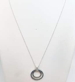 14K White Gold 0.08 CTTW Diamond Sapphire Concentric Circle Pendant Necklace 5.7g