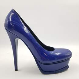 Yves Saint Laurent Patent Platform Pump Women's Sz.37.5 Royal Blue