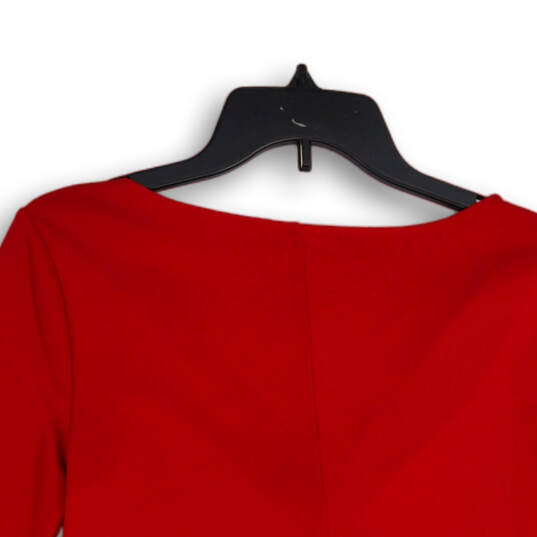 Womens Red Long Sleeve V-Neck Twisted Front Pullover Blouse Top Size Small image number 4