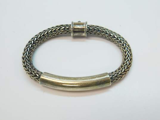 Artisan 925 Tube & Chunky Foxtail Woven Chain Statement Bracelet image number 3