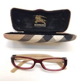 Burberry Red Check Rectangle Eyeglasses