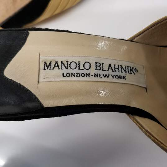 Manolo Blahnik Black & Gold Suede Heeled Mules Women's Size 8 image number 8