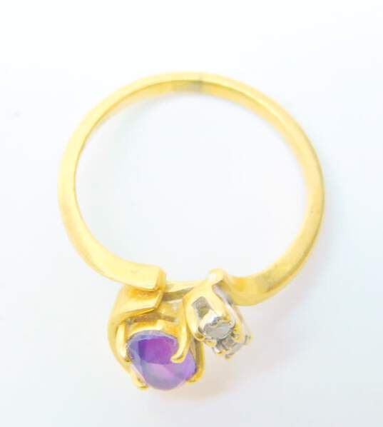 Romantic 14K Yellow Gold Amethyst & Diamond Accent Ring 1.9g image number 3
