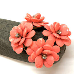 Designer J. Crew Gold-Tone Clear Crystal Pink Flower Classic Cuff Bracelet