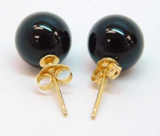 Elegant 14K Yellow Gold Onyx Ball Stud Earrings 1.7g image number 4