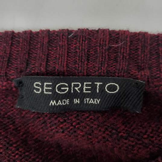 VTG 80's MN's Segreto Burgundy Plaid Crewneck Wool Blend Sweater  Size L image number 3