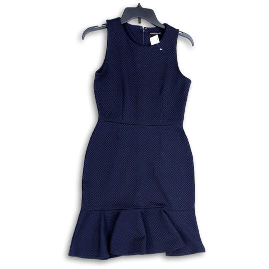 NWT Womens Blue Textured Sleeveless Round Neck Back Zip Sheath Dress Size 0 image number 1