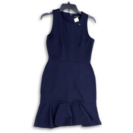 NWT Womens Blue Textured Sleeveless Round Neck Back Zip Sheath Dress Size 0