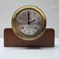 Brass Airguide Ships Bell Clock with Wooden Stand Untested image number 1