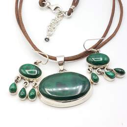 925 Silver Malachite Necklace & Earrings Set 41.34G alternative image