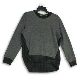 Womens Gray Ribbed Knitted Long Sleeve Round Neck Pullover Sweater Size S