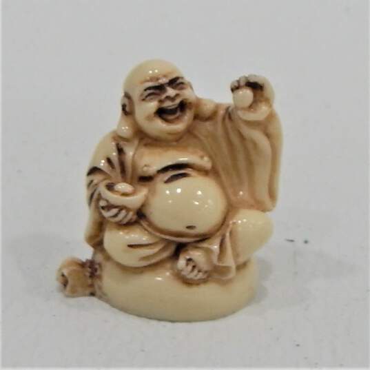 Happy Laughing Buddha Ivory Resin Figurines Set of 5 2 Inch image number 8