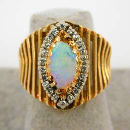 Vintage 14K Yellow Gold 0.22 CTTW Diamond & Opal Artisan Ring 7.3g alternative image