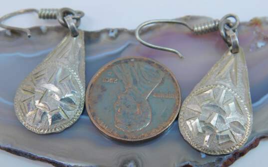 Vintage Taxco & Mexican Artisan 925 Sterling Silver Mayan Calendar Drop Earrings & Statement Brooch 29.6g image number 7