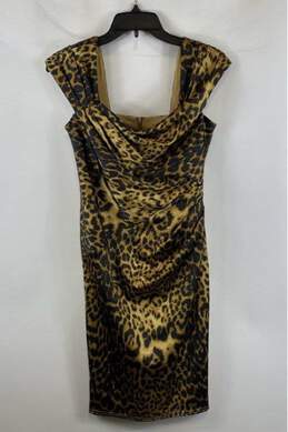 Tadashi Shoji Womens Multicolor Leopard Print Cap Sleeve Sheath Dress Size 4P