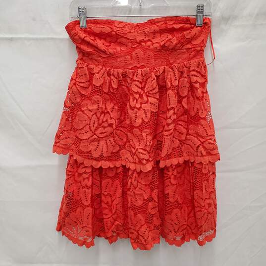 NWT Anthropologie Maeve Strapless Red Lace Mini Dress Size XS image number 1