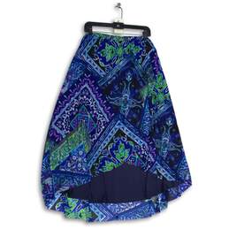 Womens Blue Green Printed Elastic Waist Flat Front Pull-On A-Line Skirt Size 3