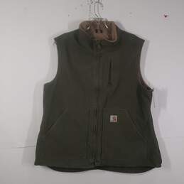 Womens Cotton Sleeveless Front Pockets Mid-Length Full-Zip Vest Size Large