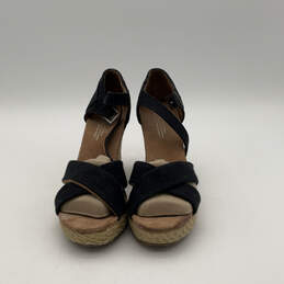 Womens Blue Brown Open Toe Wedge Heel Ankle Strap Espadrille Sandals Size 8 alternative image