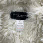 Womens Beige Sleeveless Fur Trim Open Front Cardigan Vest One Size image number 3