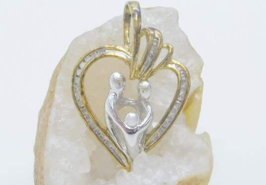 10K Two Tone Gold 0.13 CTTW Diamond Family Heart Pendant 2.4g image number 1