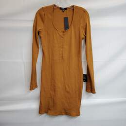 LULU'S Ribbed Mustard Scoop Neck Long Sleeve Pullover Bodycon Dress Sz XL