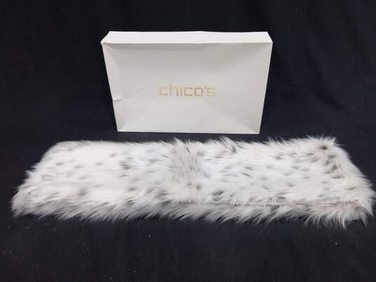 Women's CHICO'S White Spotted Faux Fur Shoulder Drape Scarf image number 1