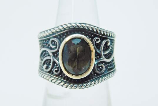 Romantic Sterling Silver & 14K Accent Scrolled Smoky Quartz Ring 8.9g image number 1