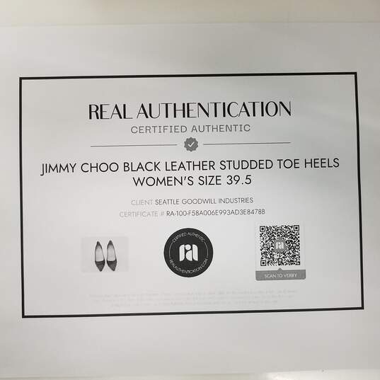 Jimmy Choo Black Leather Studded Toe Heels Women's Size 9 image number 10