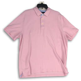 Mens Pink Spread Collar Short Sleeve Polo Shirt Size X-Large