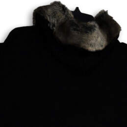 NWT Womens Black Faux Fur Collared Short Sleeve Full-Zip Sweater Size S/M alternative image
