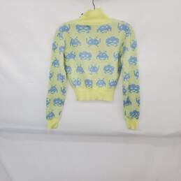 Zara Space Invaders Yellow & Blue Patterned Knit Mock Neck Sweater WM Size S NWT alternative image