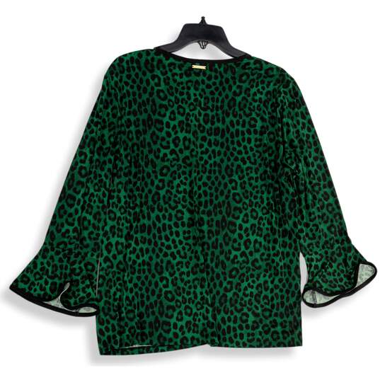 NWT Michael Kors Womens Green Animal Print Bell Sleeve Pullover Blouse Top XXL image number 2