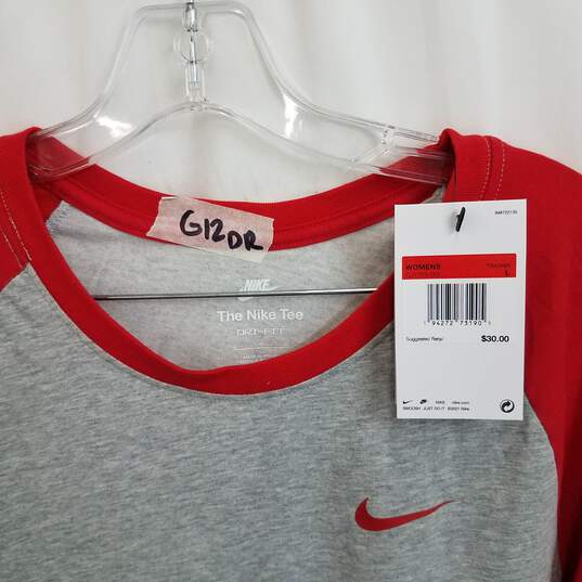 Nike red and gray raglan long sleeve shirt L nwt image number 3