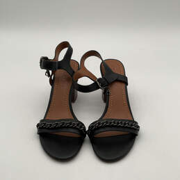 Womens Brown Black Leather Open Toe Block Heel Ankle Strap Sandals Size 6