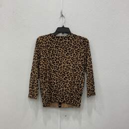 Womens Brown Black Cheetah Print Round Neck Button Front Cardigan Sweater Size M alternative image