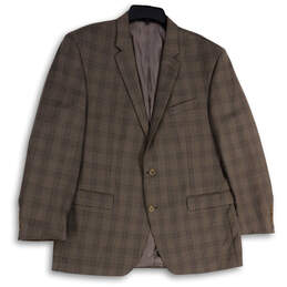 Mens Brown Plaid Notch Lapel Single Breasted Two Button Blazer Size 46R