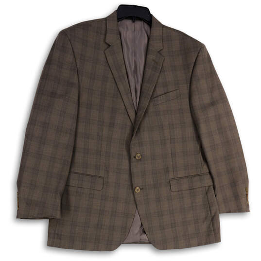 Mens Brown Plaid Notch Lapel Single Breasted Two Button Blazer Size 46R image number 1