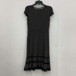 Womens Black White Polka Dot Cap Sleeve Round Neck Fit & Flare Dress Size 4 alternative image