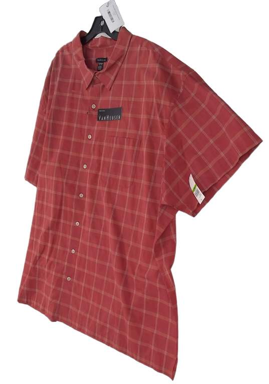 NWT Mens Red Plaid Short Sleeve Collared Button Up Shirt Size 5XL image number 2