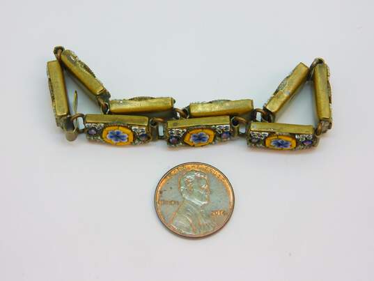 Vintage Floral Micro Mosaic Gold Tone Panel Bracelet 15.6g image number 3